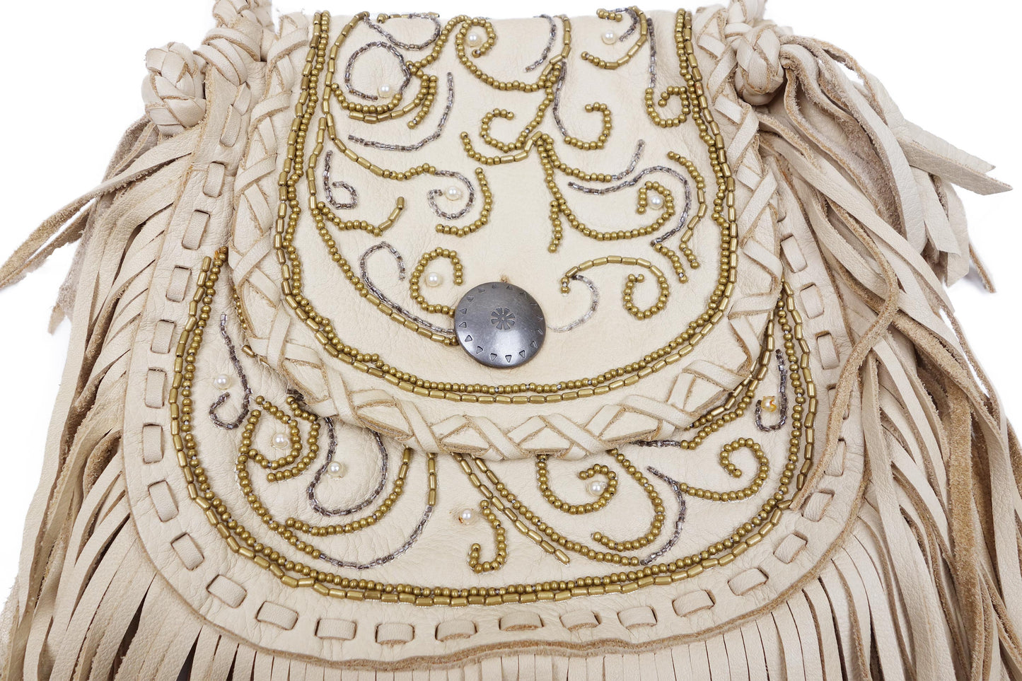 RALPH LAUREN Beige Leather Fringe Crossbody Bag