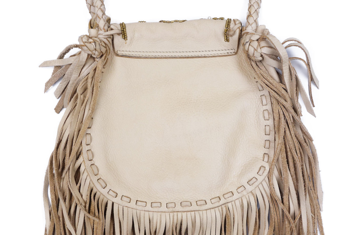 RALPH LAUREN Beige Leather Fringe Crossbody Bag